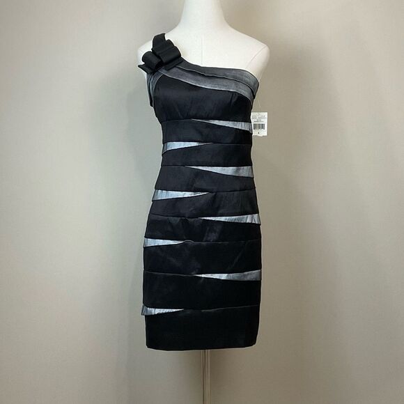 Scarlett One Shoulder Cocktail Dress Black And Silver Sleeveless Sz 8 NWT Social - Picture 1 of 8
